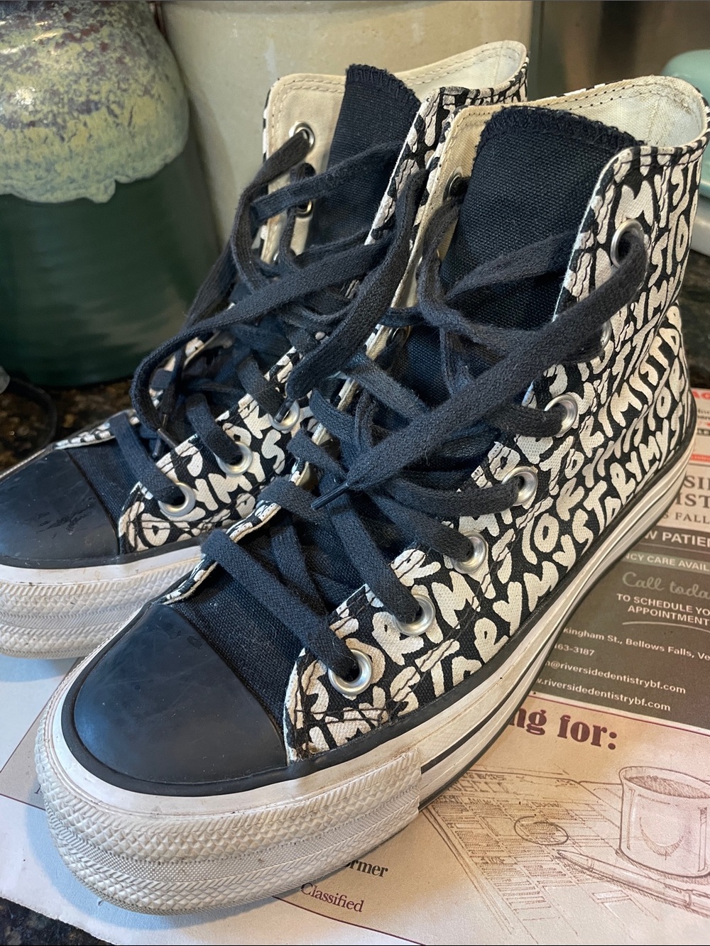Converse Black and White High-Top Graphic Platform Sneakers